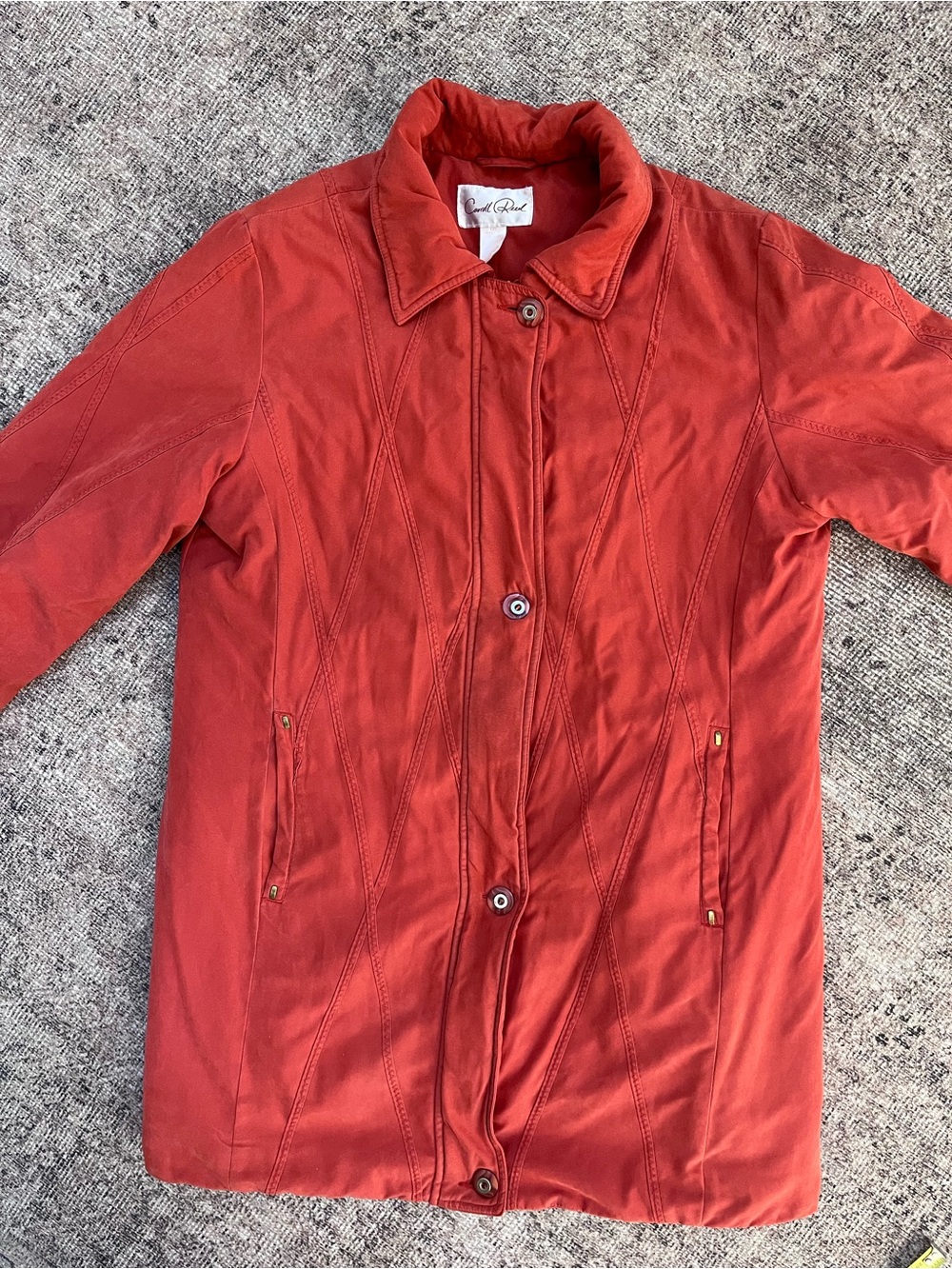 Vintage Rusty Orange Thick Quilted Button Down Coat L
